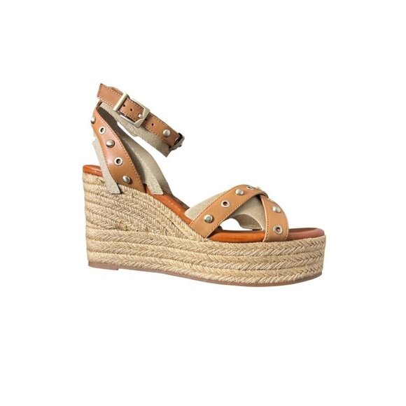 Vince Camuto Womens Brown Leather Open Toe Espadrille Wedge Sandals Sz 9 M New - Picture 3 of 11